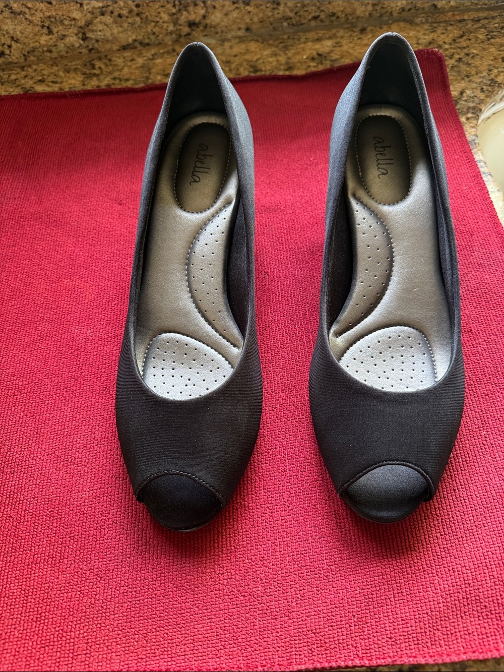 Abella Black Peep-Toe Comfort Heels
